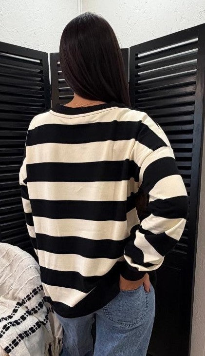 Everyday Classic Black & Cream Rugby Stripe Pullover