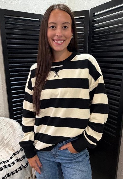 Everyday Classic Black & Cream Rugby Stripe Pullover