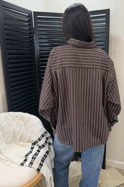 Everyday Chic Brown Striped Button-Down Shirt