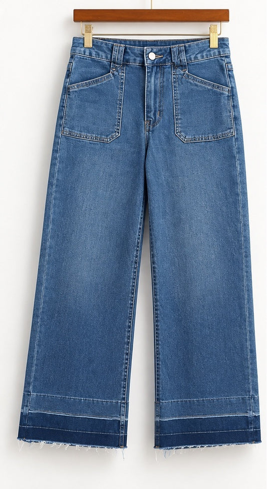 Vintage Stretch Wide Leg Patch Pocket Jeans