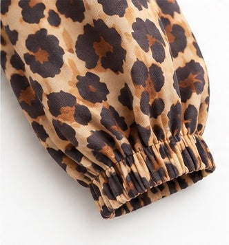 Leopard Print Ruffle Neck Babydoll Blouse