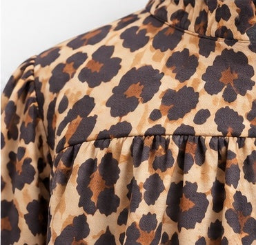 Leopard Print Ruffle Neck Babydoll Blouse