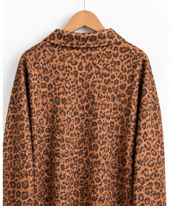 Leopard Print Quarter-Zip Pullover
