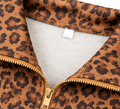 Leopard Print Quarter-Zip Pullover