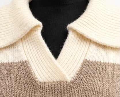 Cozy Charm Tan & Cream Striped Collared Sweater